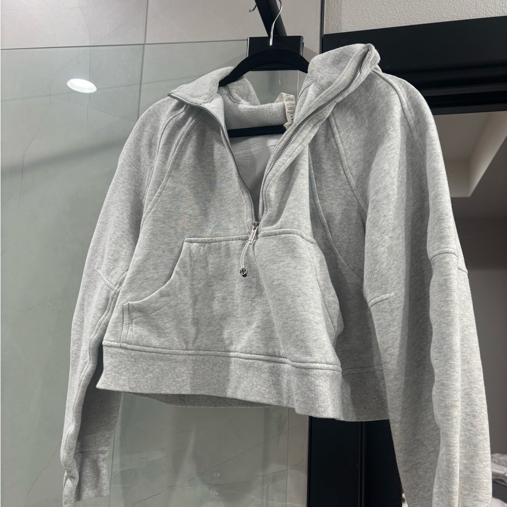 lululemon athletica Light Gray Cropped Quarter-Zip Hoodie